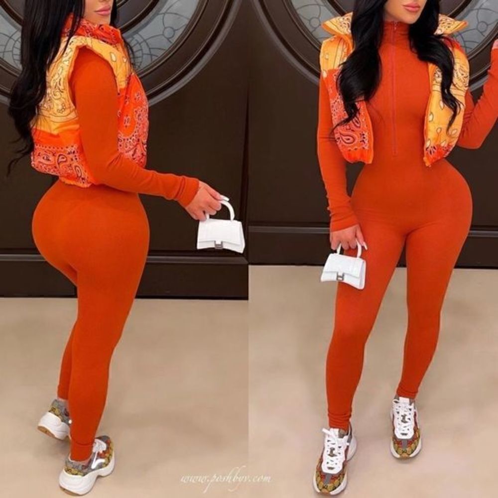Sky‎ Ribbed Jumpsuit Orange Size Small